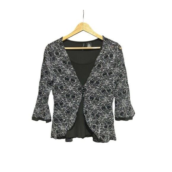 New Directions Tops - New Directions Size Petite Large Black 3/4 Sleeves Sparkle Bedazzled 90s Y2K Top